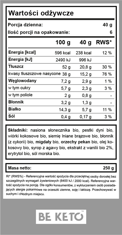 BIO Keto Granola – Francuska Wanilia 250g BeKeto