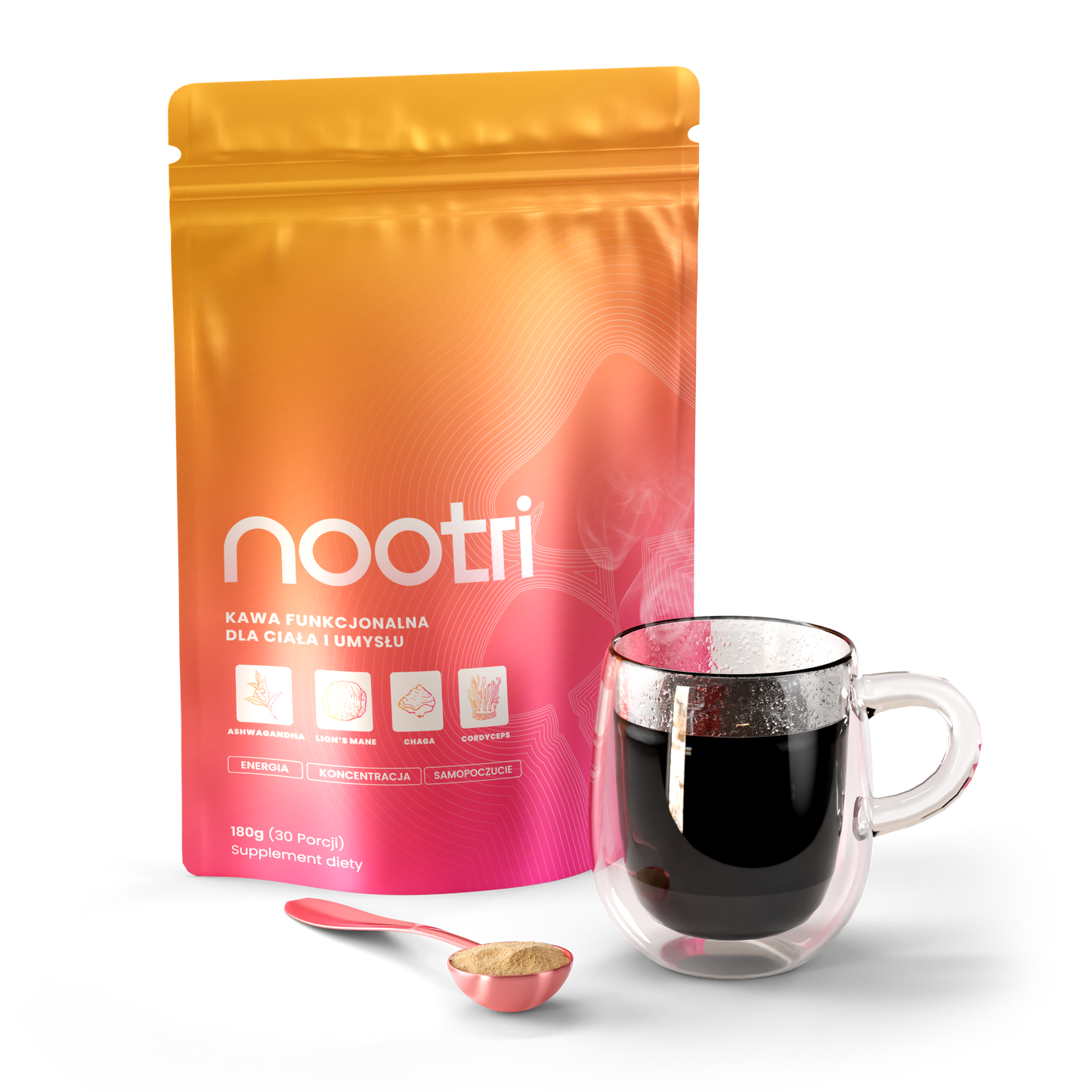 Nootri Kawa Grzybowa Ashwaganda Lion's Mane, Cordyceps, Chaga, MCT 30 porcji