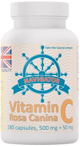 Witamina C z owocem dzikiej róży, 500 mg, 180 kapsułek, Navigator