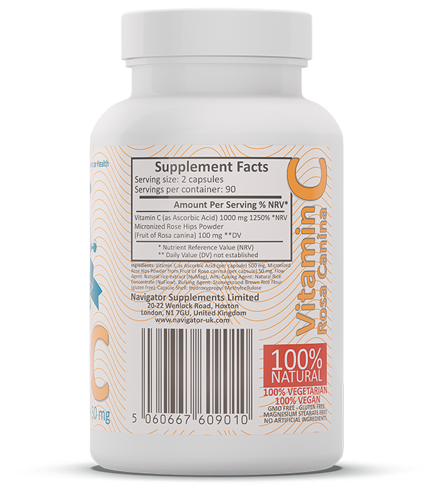 Witamina C z owocem dzikiej róży, 500 mg, 180 kapsułek, Navigator
