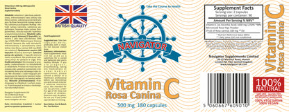 Witamina C z owocem dzikiej róży, 500 mg, 180 kapsułek, Navigator