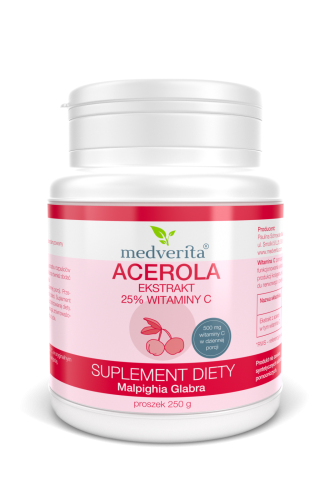 Acerola ekstrakt 25% witaminy C - proszek 250 gramów MEDVERITA