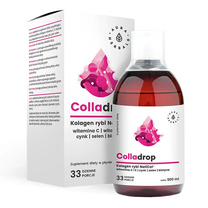 Colladrop, Kolagen rybi NatiCol + witamina C, płyn 500 ml Aura Herbals