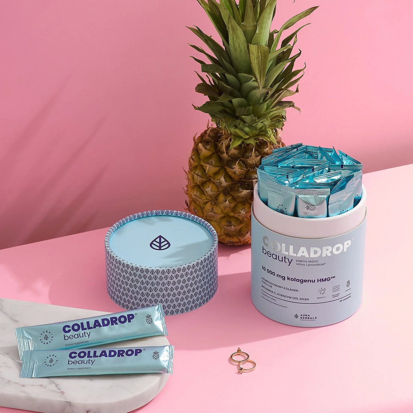 Aura Herbals Colladrop Beauty, kolagen HMG 10000 mg, ananas, saszetki 30 szt.