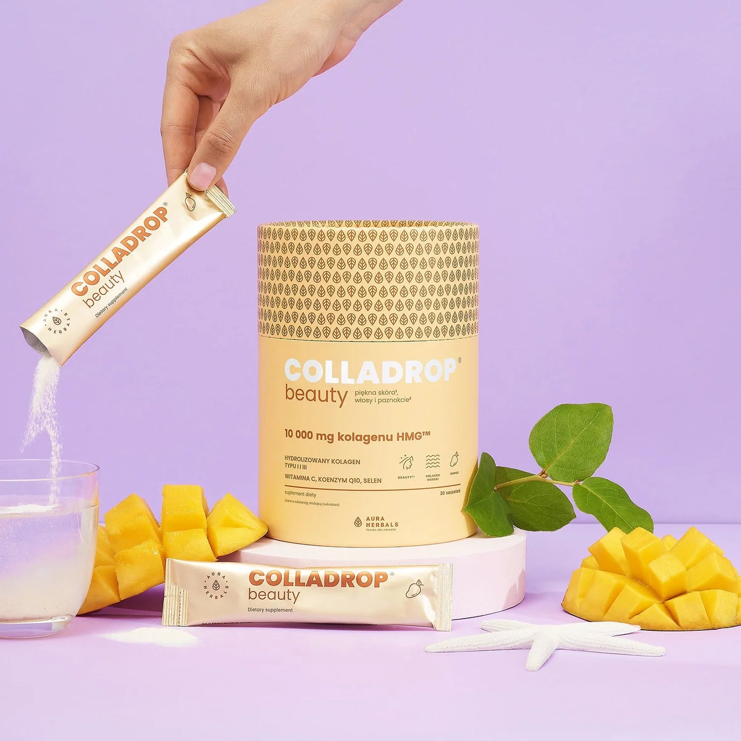 Colladrop Beauty, kolagen HMG 10000 mg, mango, saszetki 30 szt AURA HERBALS