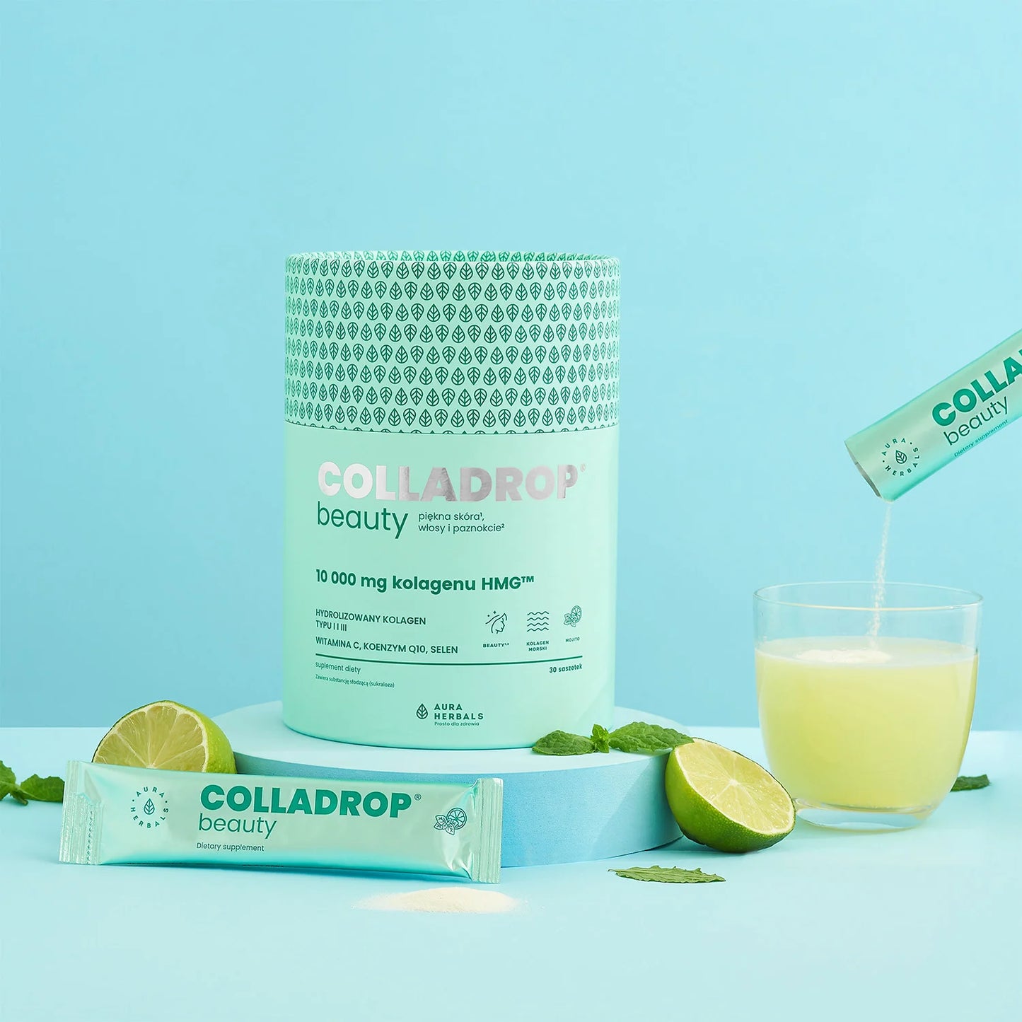 Aura Herbals Colladrop® Beauty, kolagen HMG™ 10000 mg, mojito, saszetki 30 szt.