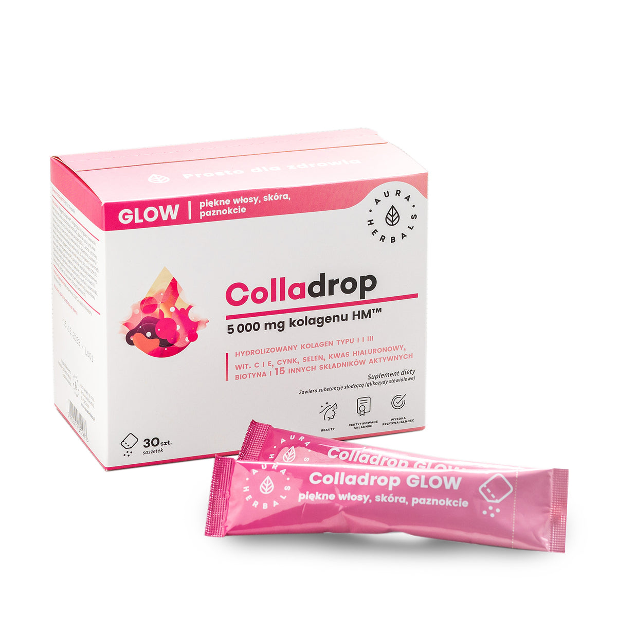 Colladrop Glow, kolagen morski 5000 mg, saszetki 30 szt. Aura Herbals