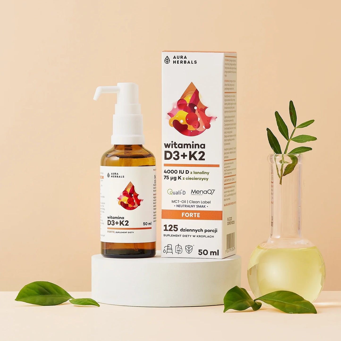 Witamina D3 4000 IU + K2, MCT, krople 50 ml AURA HERBALS