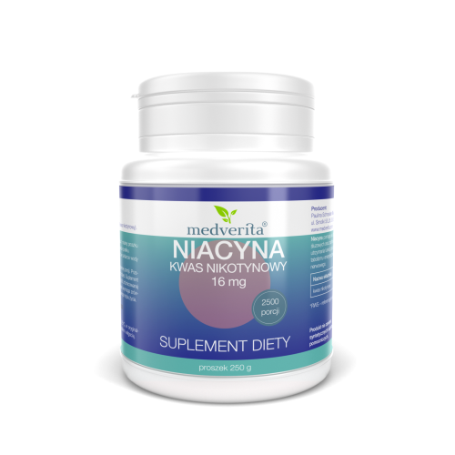 Niacyna 16 mg kwas nikotynowy - 250 gramów / 2500 porcji MEDVERITA